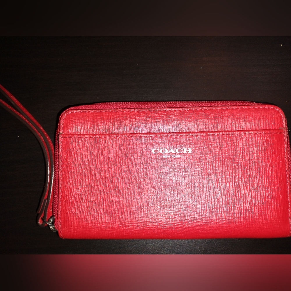 Red Leather Coach Small Wristlet
